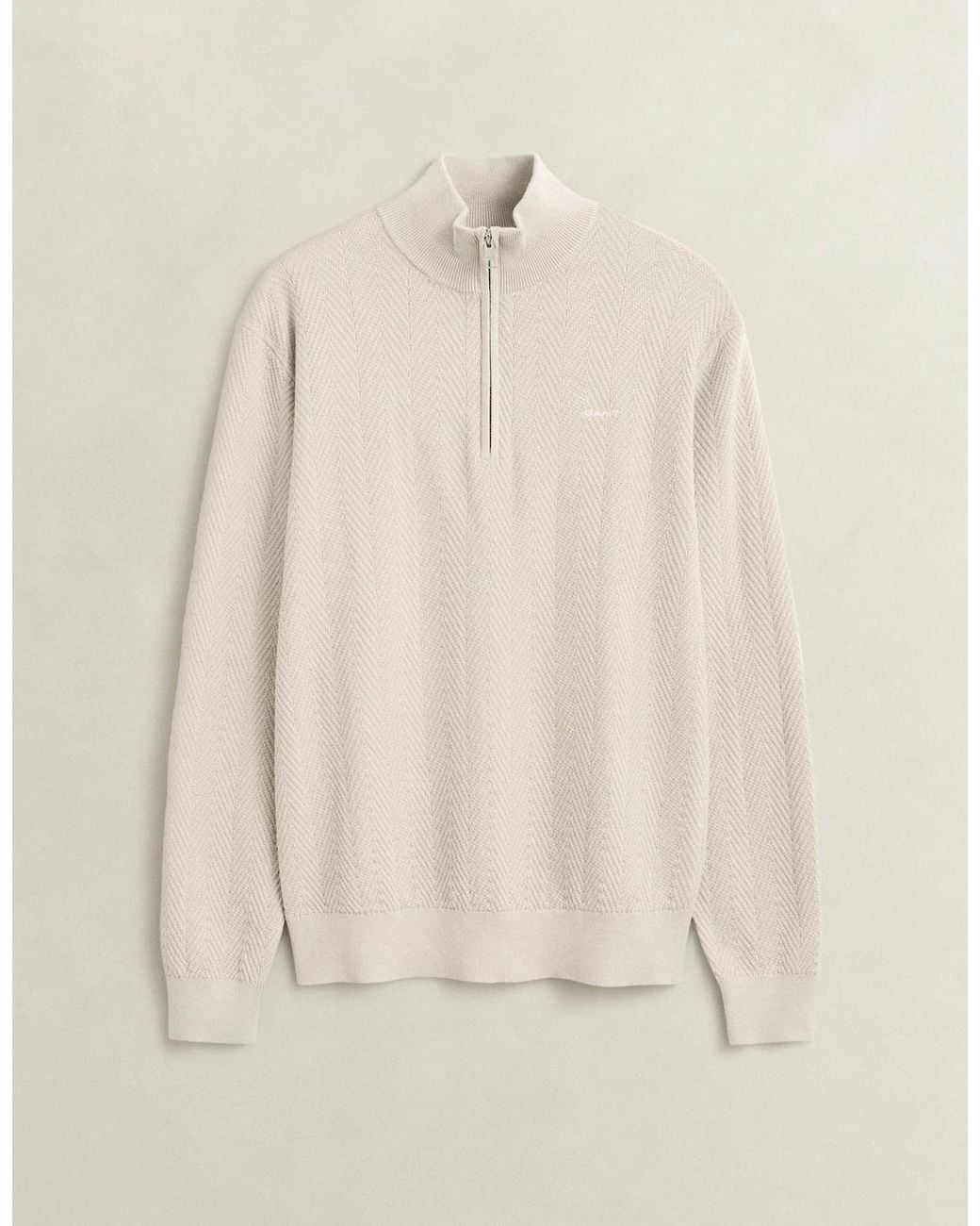 Gant Natural Herringbone Texture Half Zip Sweater for men