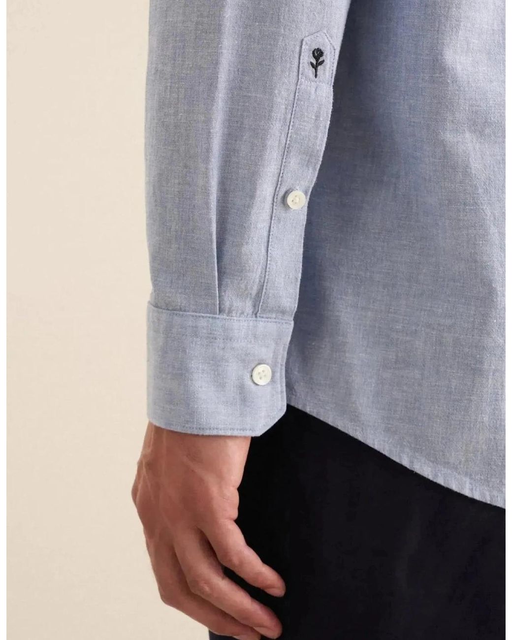 Seidensticker Blue Regular Fit Button Down Linen Blend Chambray Shirt Light for men