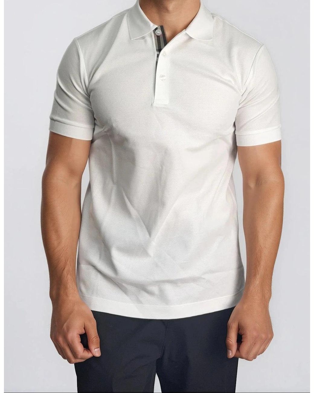 Burberry White 'Hartford' Check Placket Polo for men