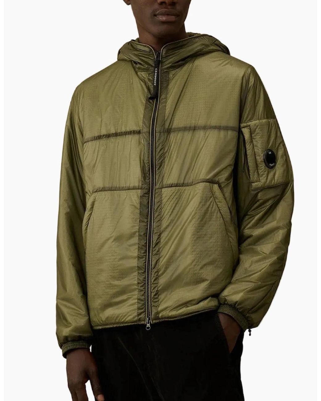 C P Company Green Nada Shell Padded Hooded Lens Jacket for men