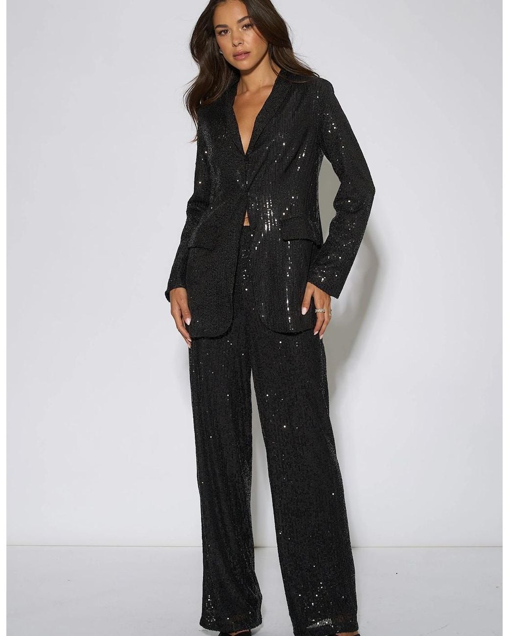 Gini London Black Sequin Edge To Edge Blazer