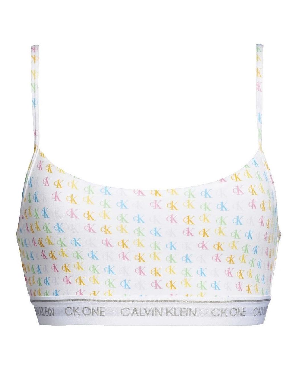 Calvin Klein Blue Ck One Cotton Modal Blend String Bralette, Pride Colours Mini Ck1 Logo Print
