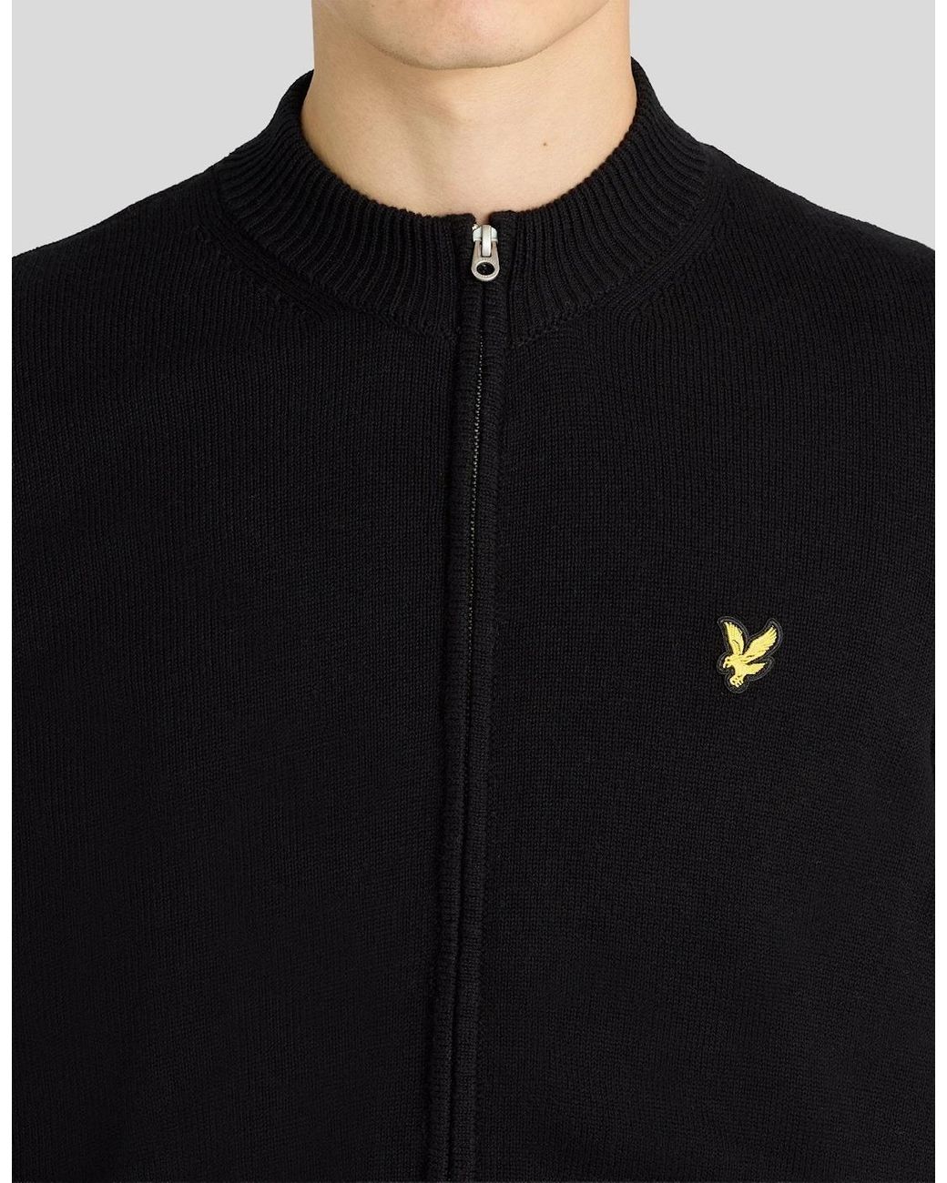 Lyle & Scott Black Cotton Merino Zip Cardigan for men