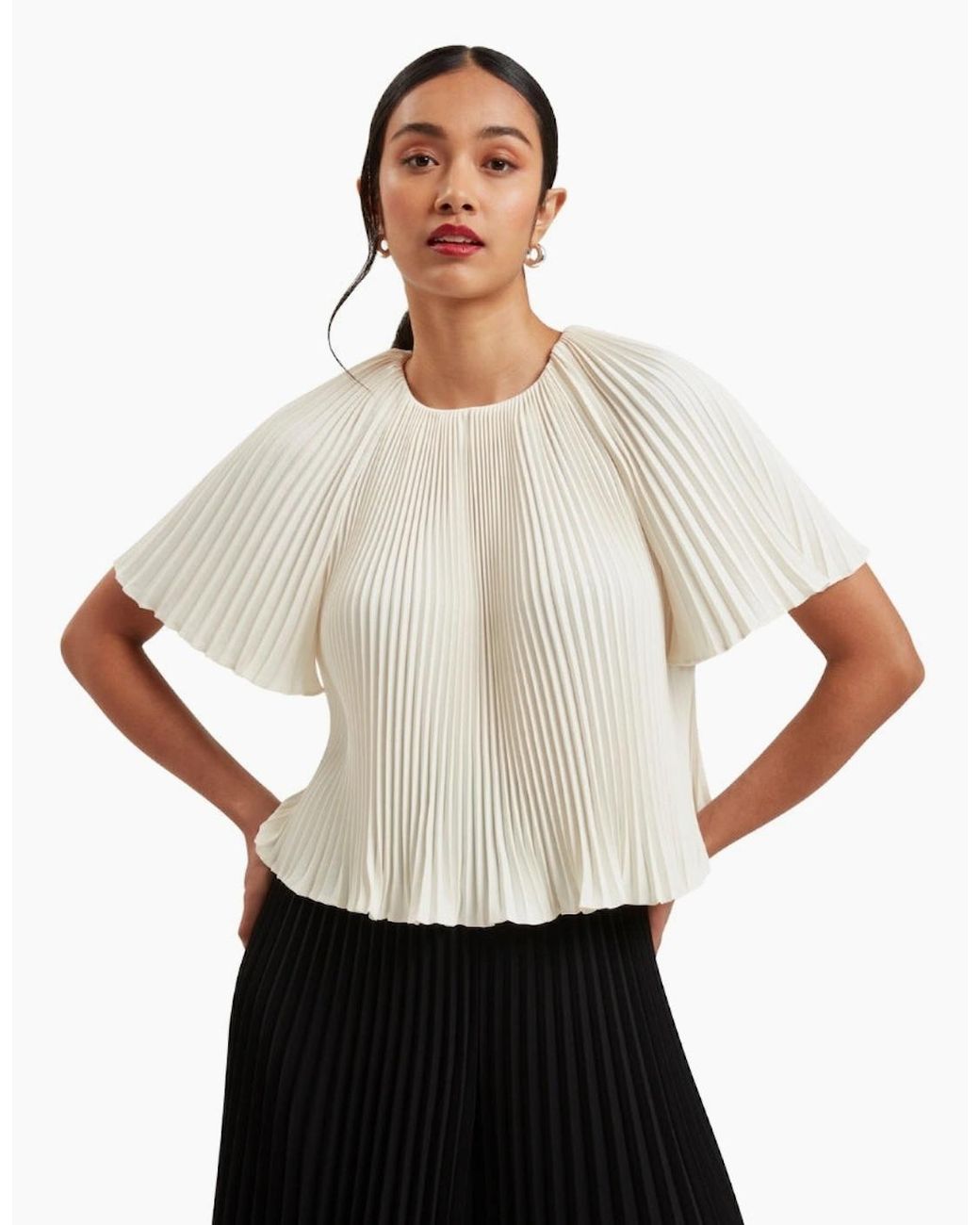 Ted Baker White Agara Pleated Short Sleeve Ivory Blouse