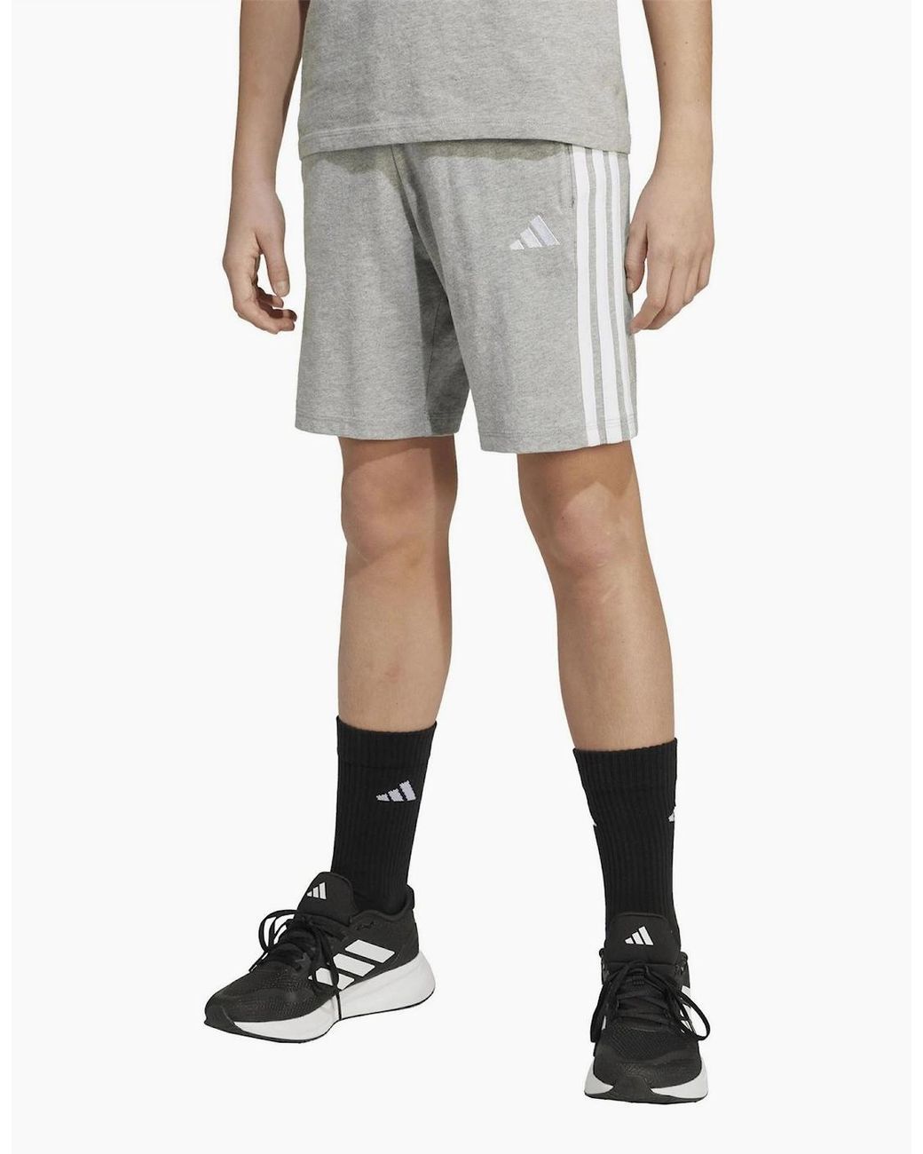 Adidas Gray Essentials 3 Stripe Jersey Short Juniors