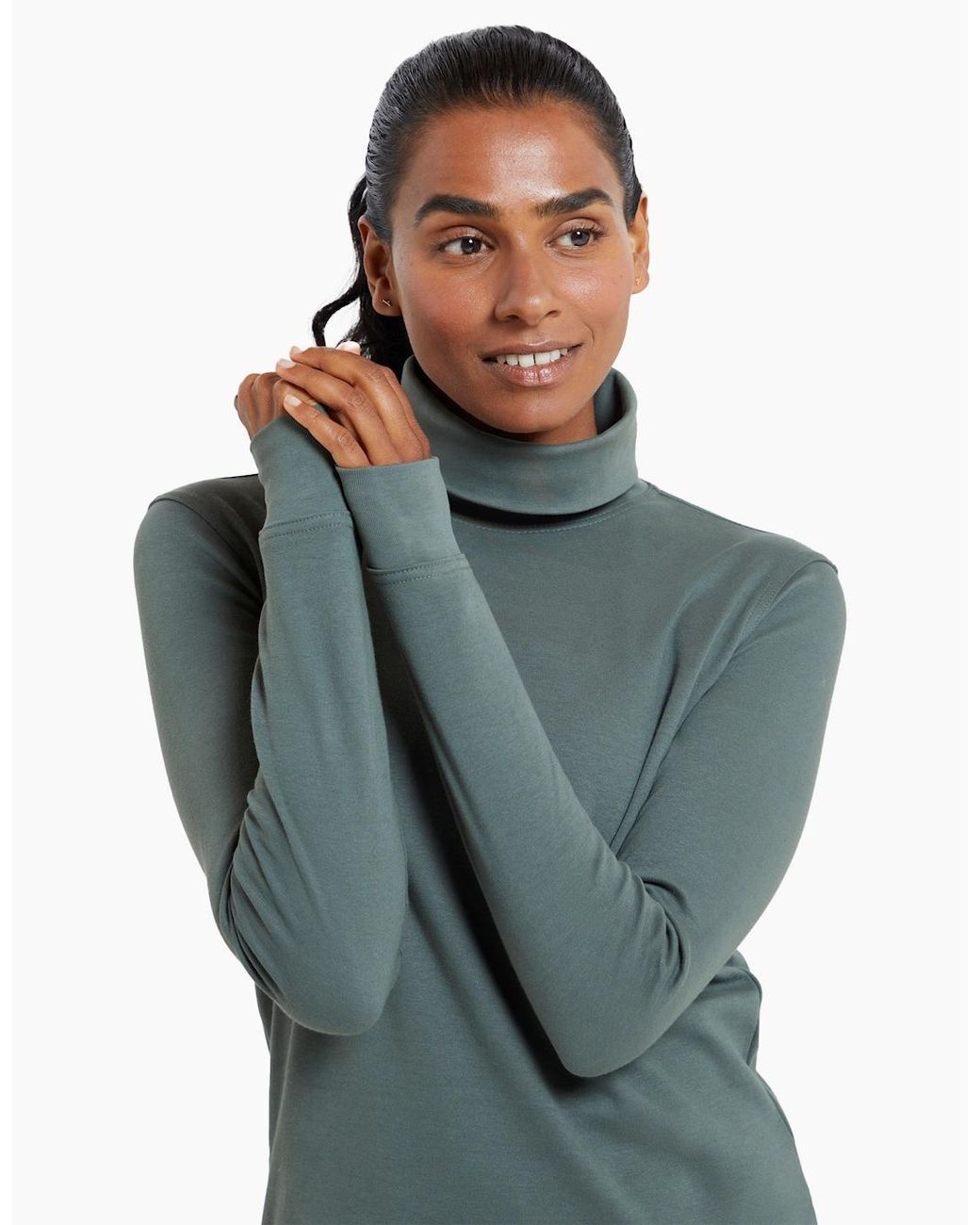 Mountain Warehouse Green Ladies Meribel Cotton Roll Neck Long-Sleeved Top