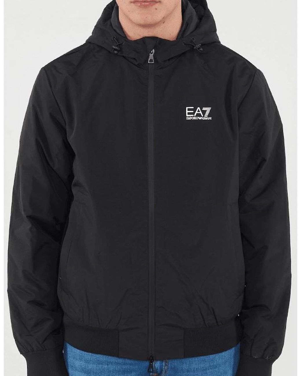 EA7 Blue Technical Fabric Hooded Bomber Jacket for men