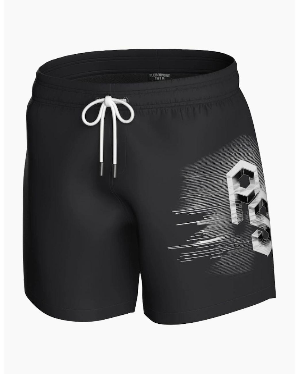 Philipp Plein Black Plein Sport Metallic Logo Medium Boardshort Swim Shorts for men