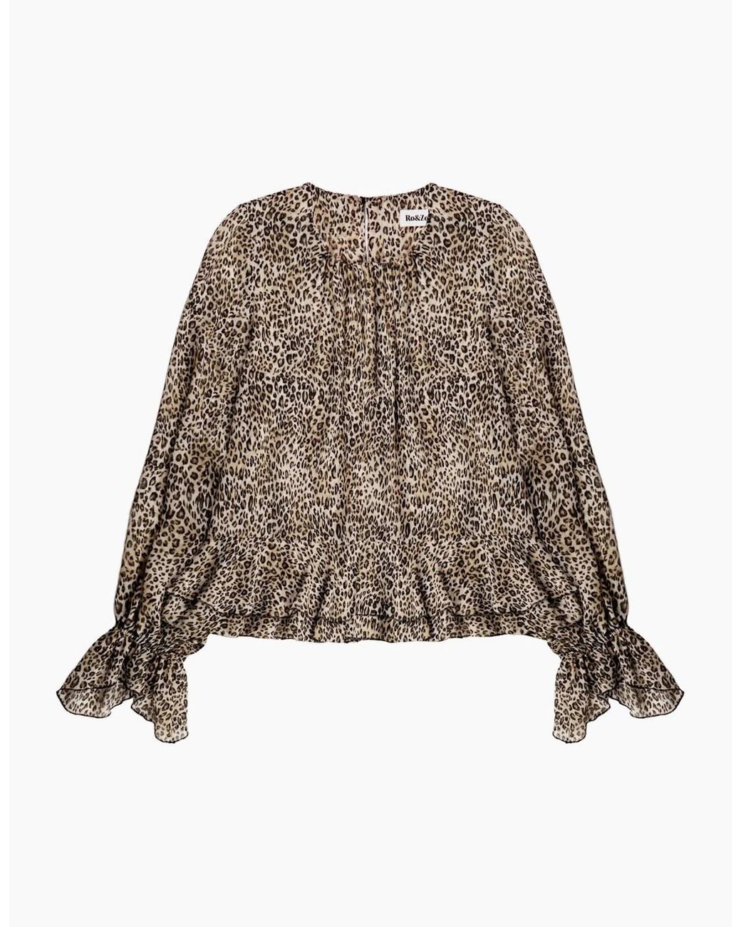 Ro&zo Brown Leopard Print Ruffle Hem Chiffon Blouse