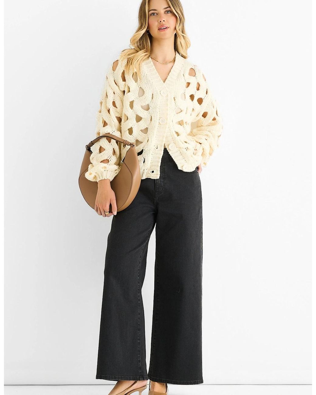 Gini London Natural Hollow Chunky Knit Cardigan
