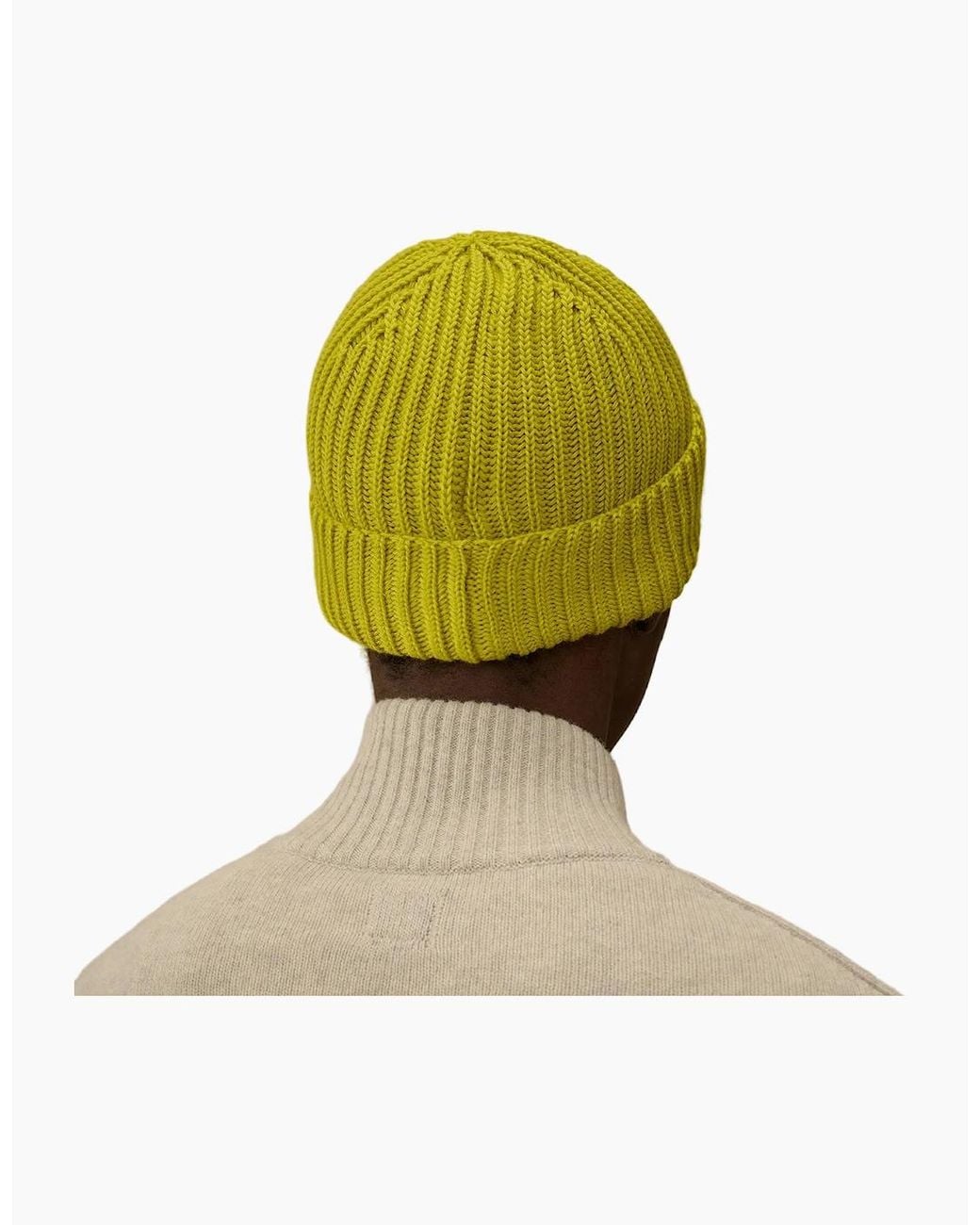 C P Company Yellow Extrafine Merino Wool Goggle Beanie for men