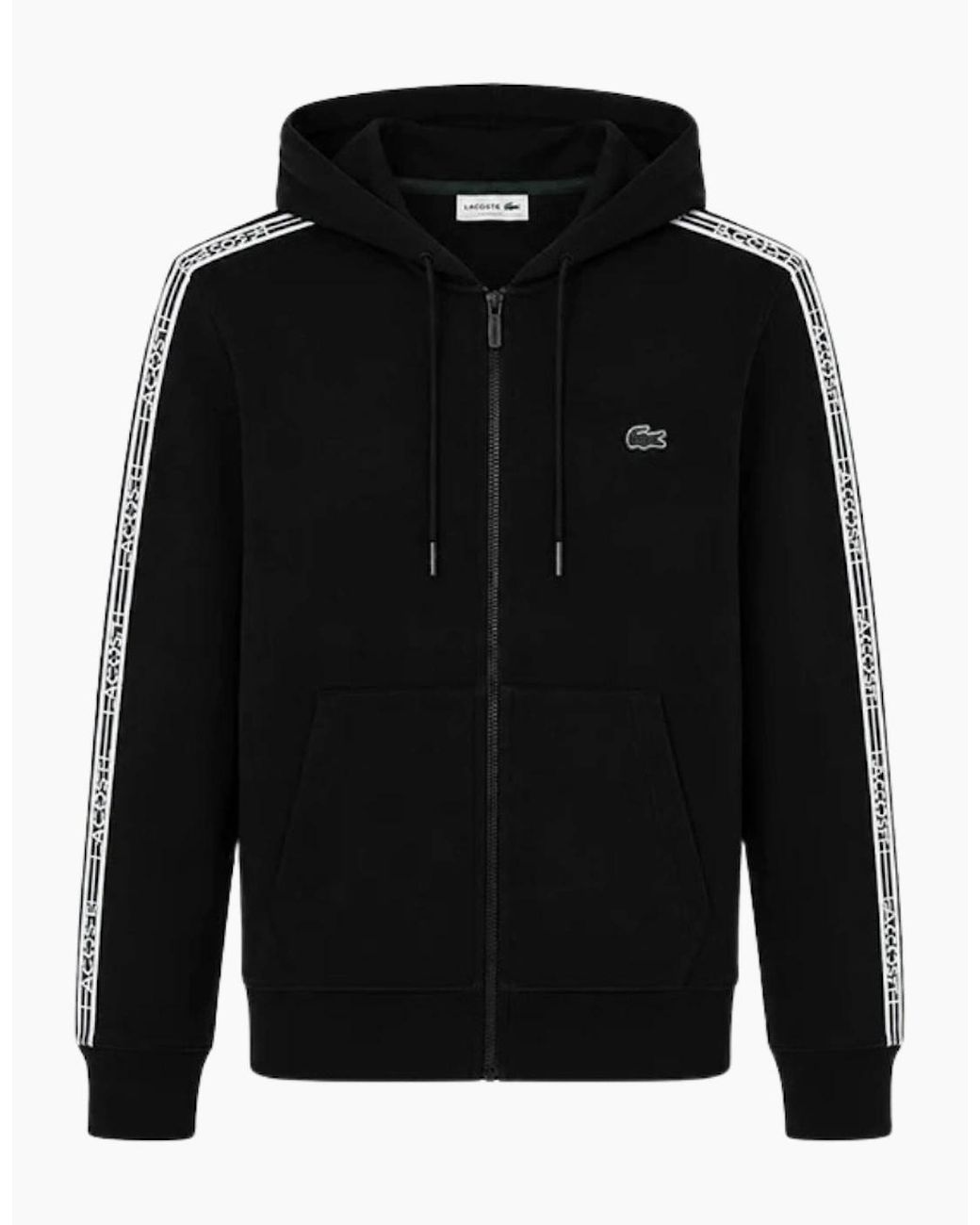Lacoste Black Branded Tape Zull Zip Hoodie for men
