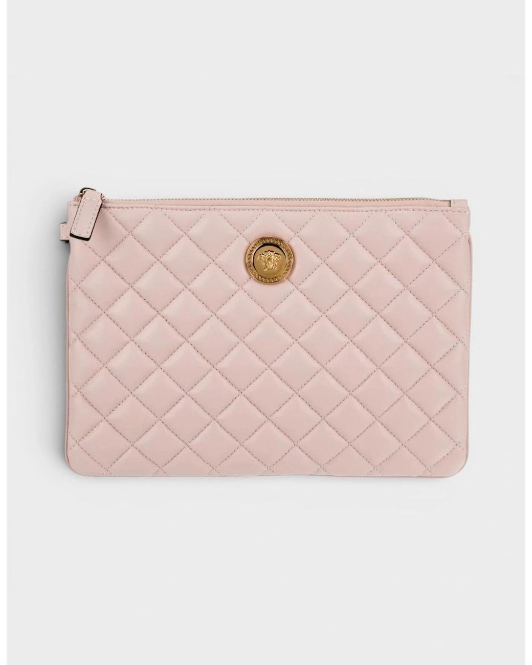Versace Pink Logo Medusa Quilted Pouch Soft