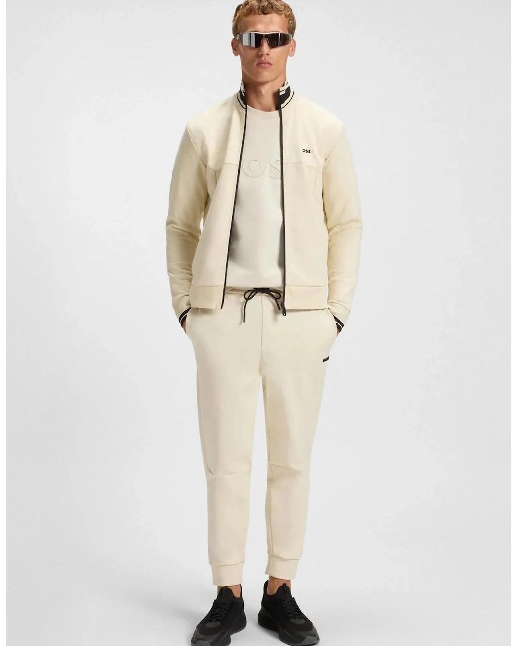 Boss White Boss Salbo Tonal Logo Sweatshirt Open
