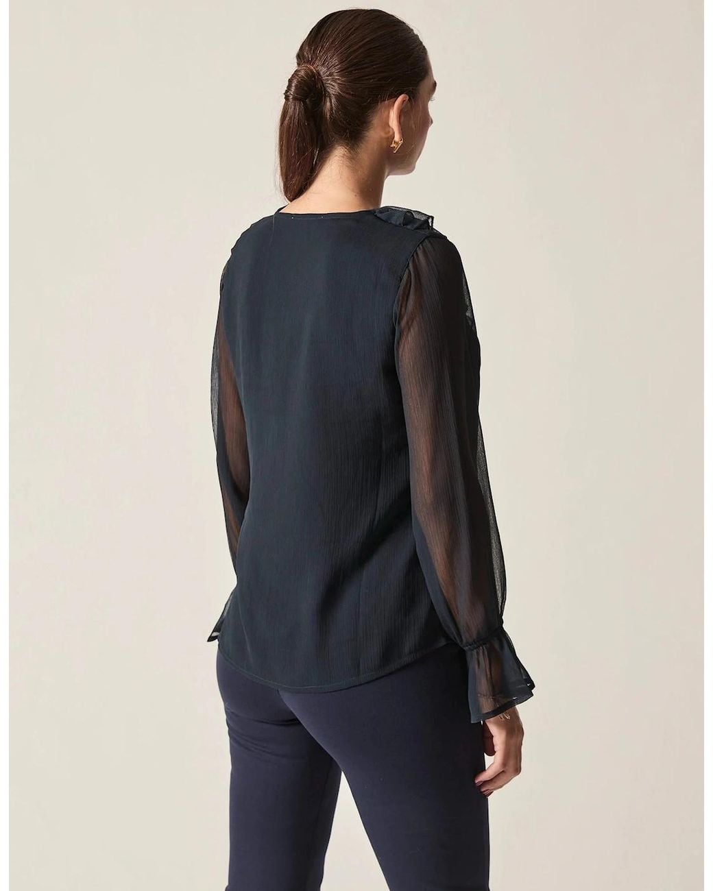 James Lakeland Blue Sheer-Sleeve Ruffle Blouse