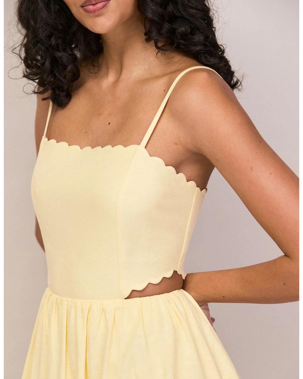 Ro&zo White Buttermilk Linen-Blend Scalloped Cut-Out Dress