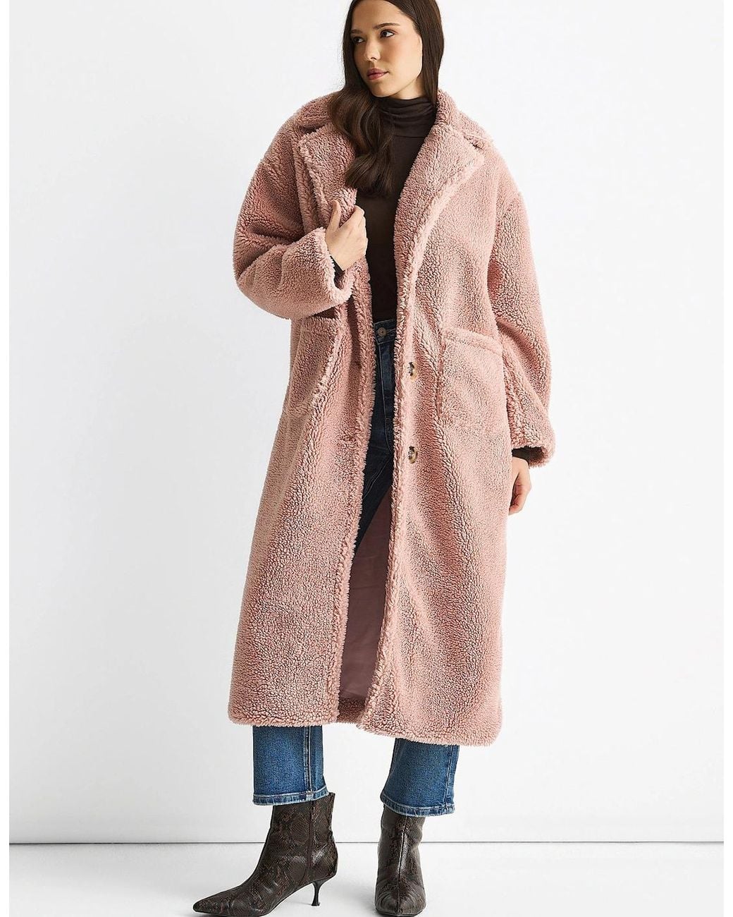 Gini London Natural Blush Longline Teddy Coat
