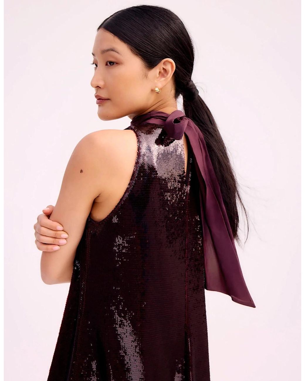 Ro&zo Purple Freya Wine Sequinned Halterneck Mini Dress