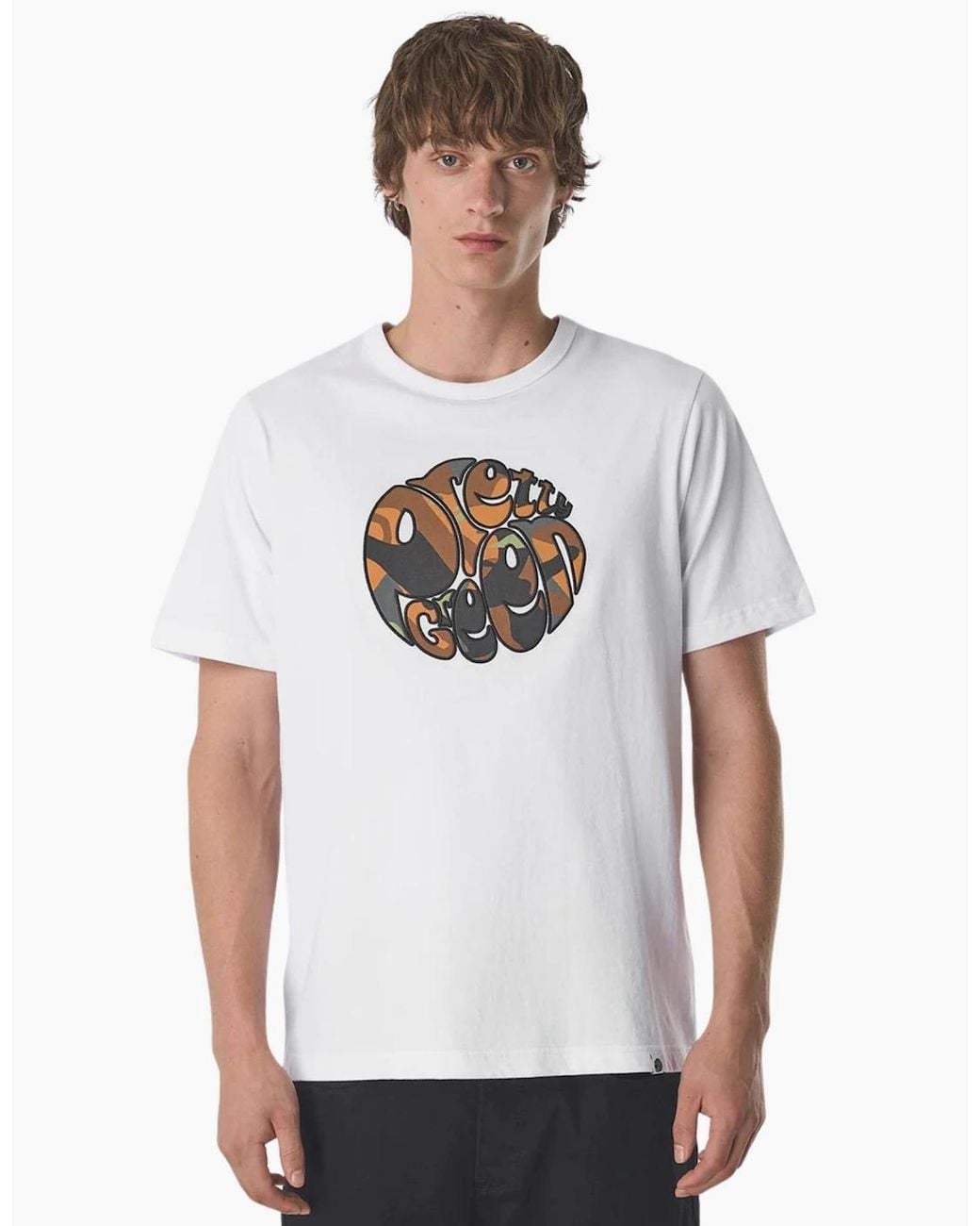 Pretty Green White Rave Camo Logo T-Shirt for men