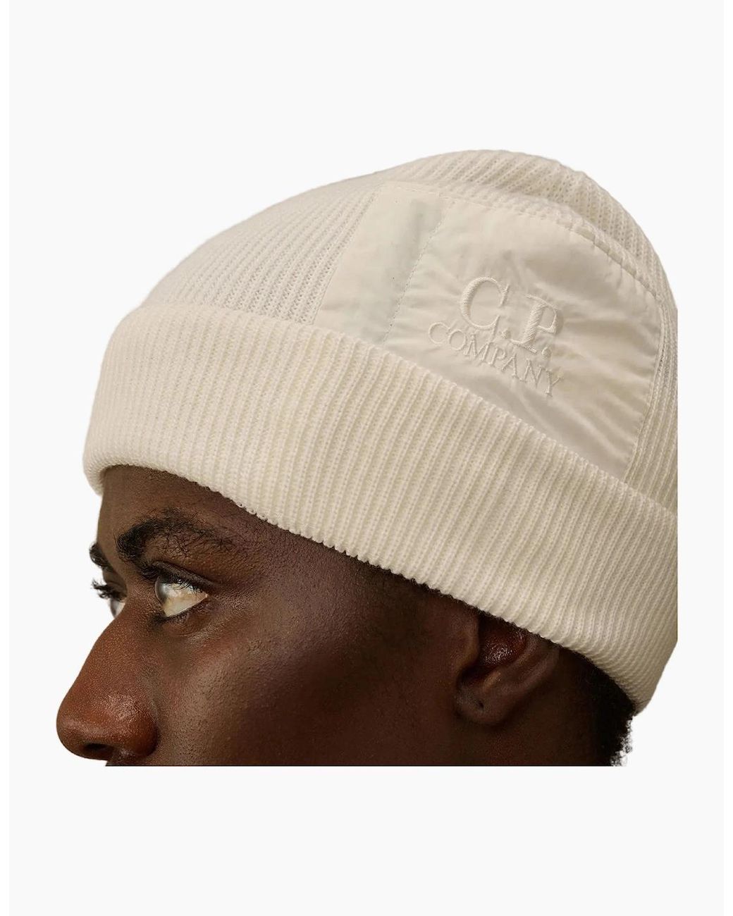 C P Company Natural Extrafine Merino Wool Pocket Beanie for men