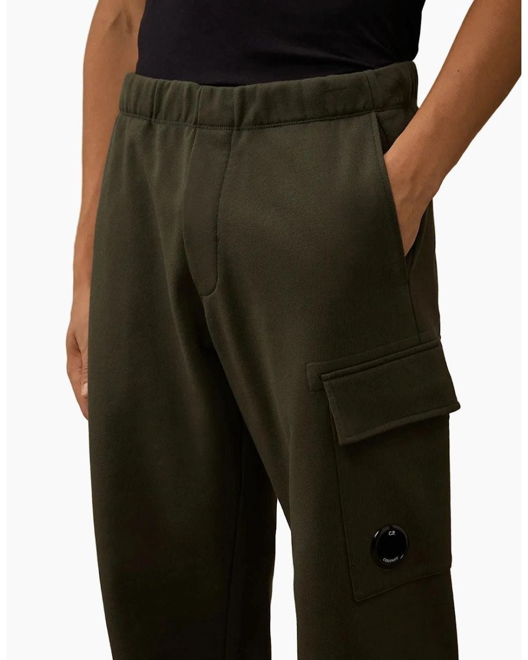 C P Company Gray Diagonal Raised Fleece Lens Sweatpants for men