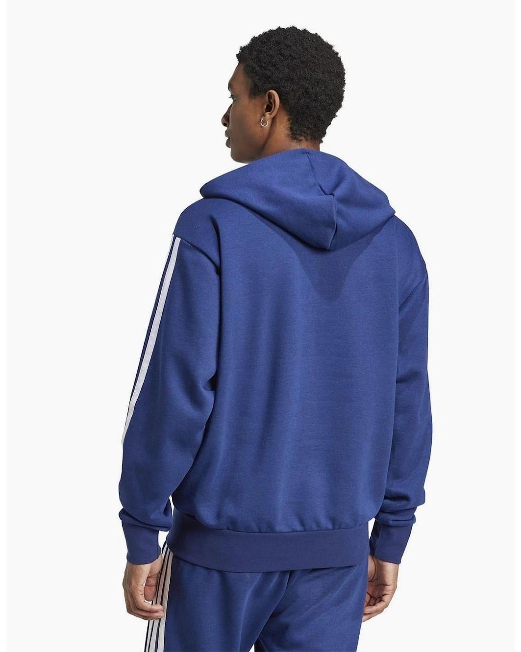 Adidas Blue Fleece 3 Stripes Full Zip Hoodie for men