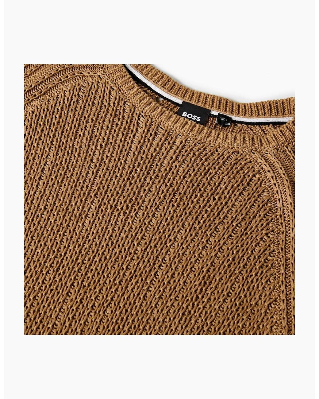 Boss Brown Crew Neck Raglan Sleeve Sweater for men