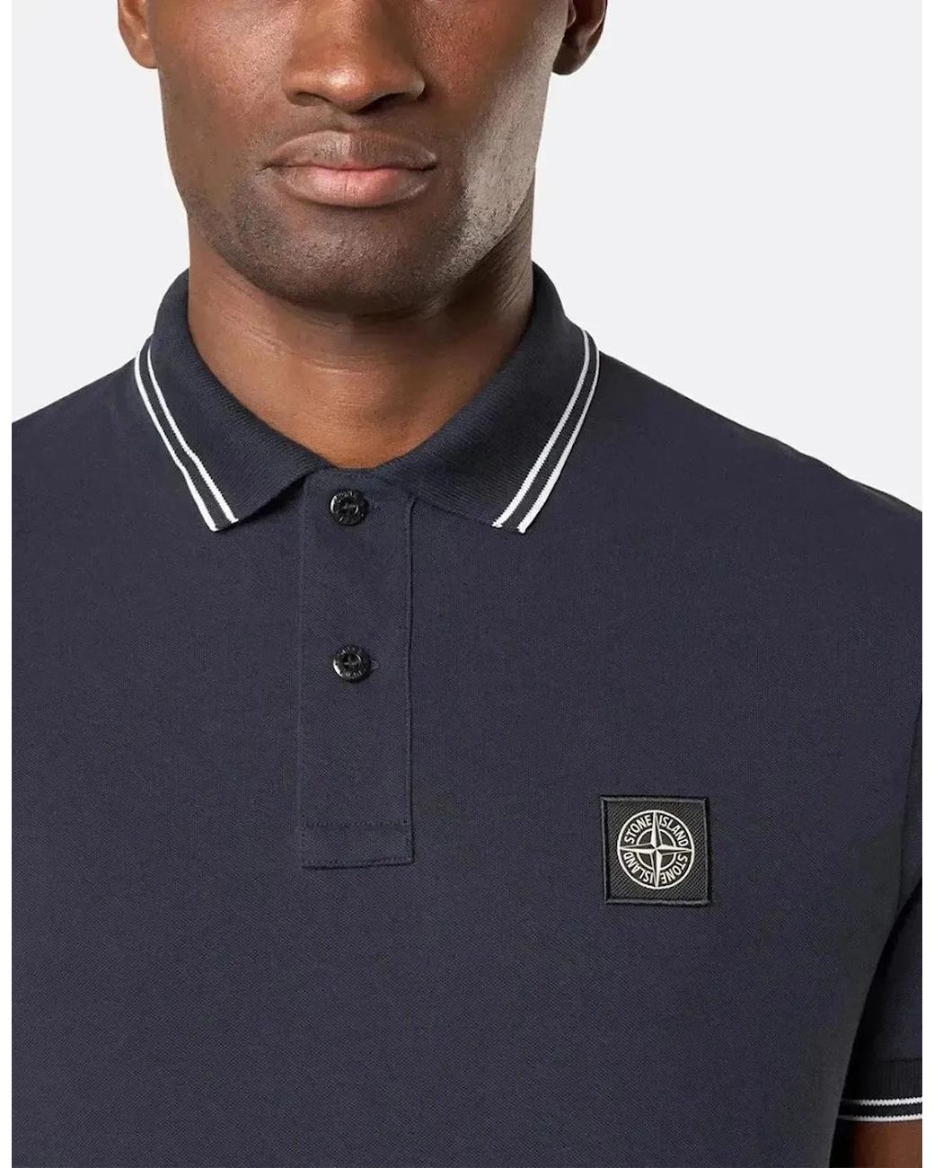 Stone Island Blue 2200007 Organic Stretch Cotton Tipped Slim Fit Polo Shirt for men