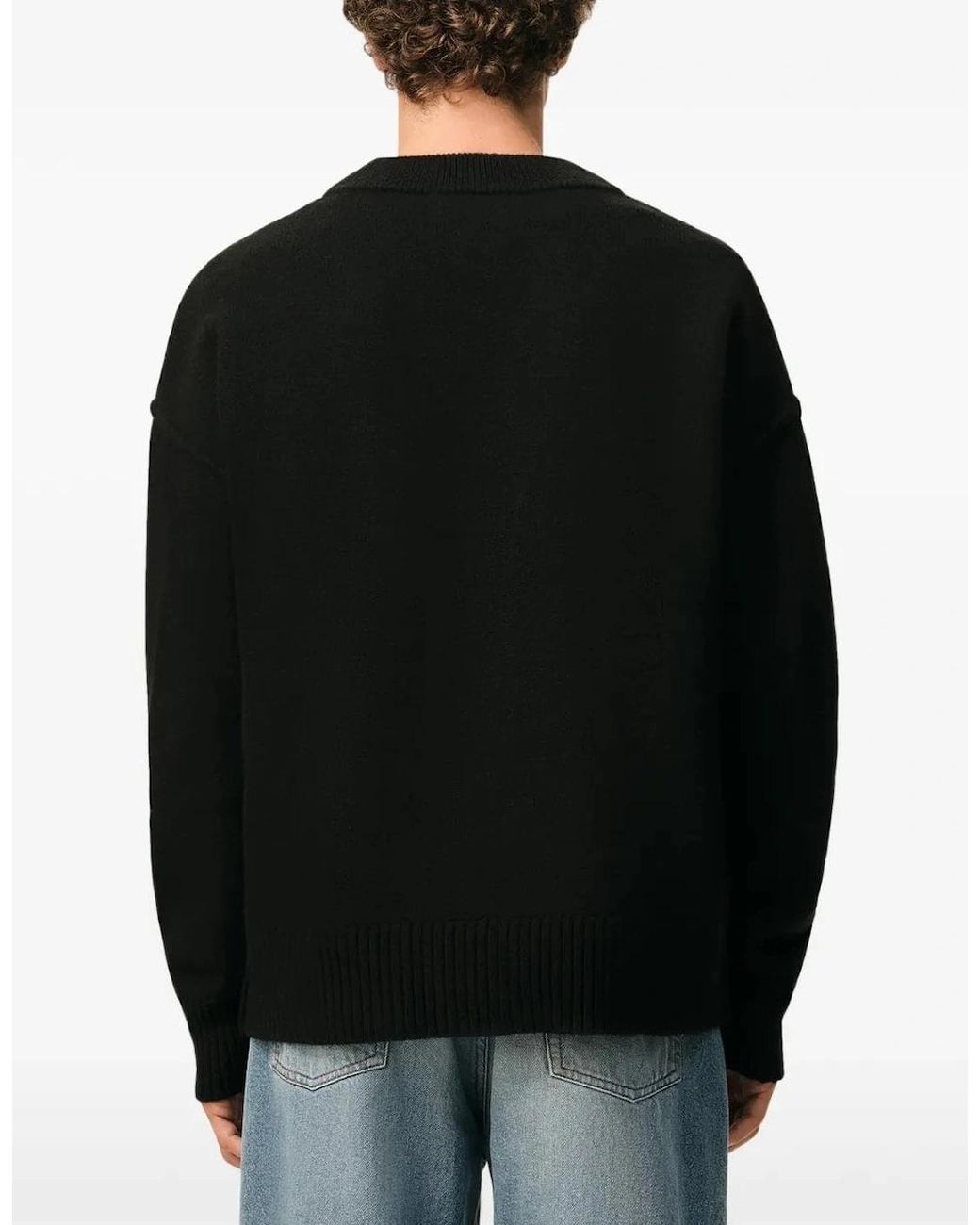 AMI Black Contrasted Ami De Coeur Cardigan for men