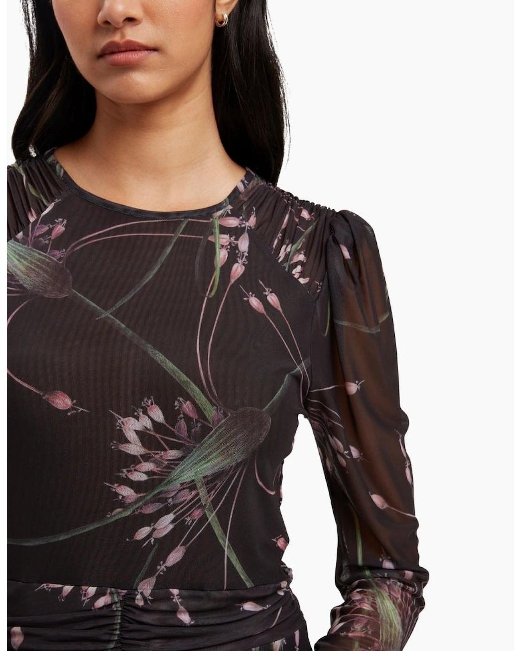 Ted Baker Black Sannde Gathered Shoulder Mesh Mini Dress