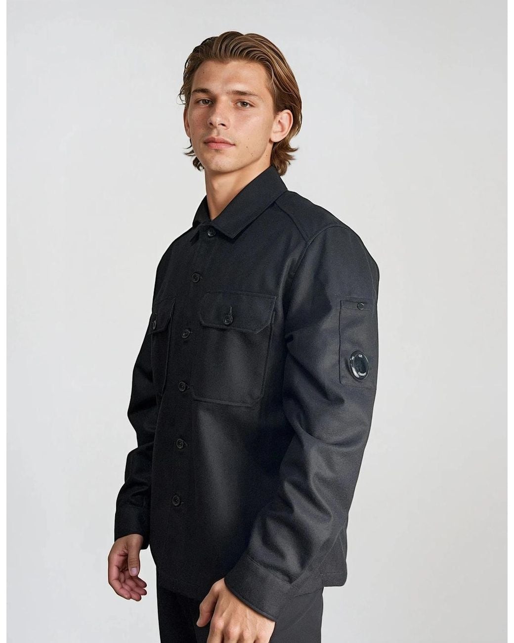 C P Company Black Felt Lens Overshirt for men