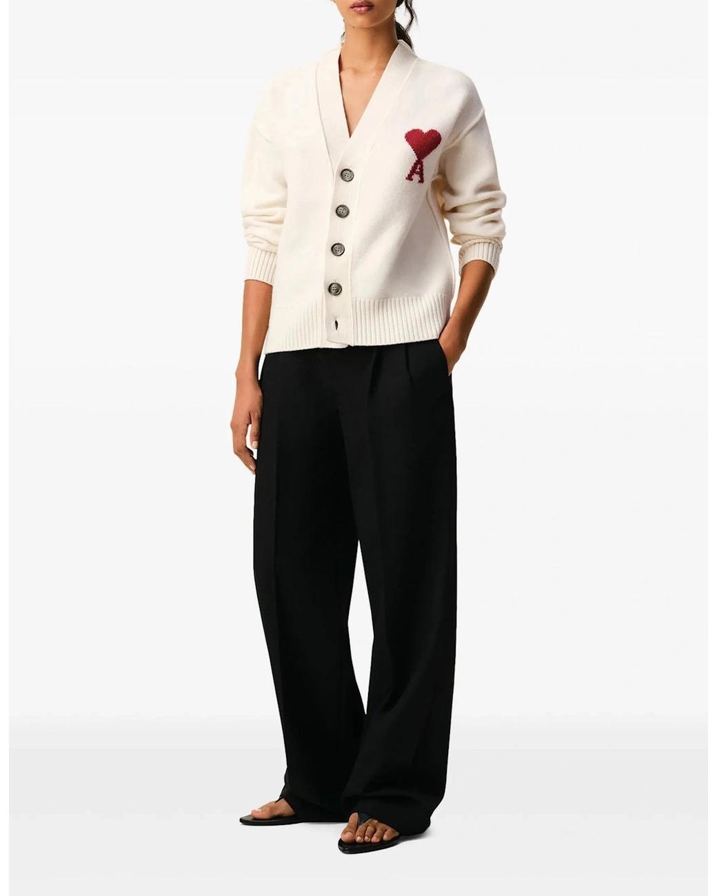 AMI White Contrasted Ami De Coeur Cardigan for men
