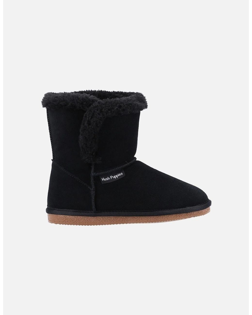 Hush Puppies Black Ashleigh Suede And Faux Fur Slippers