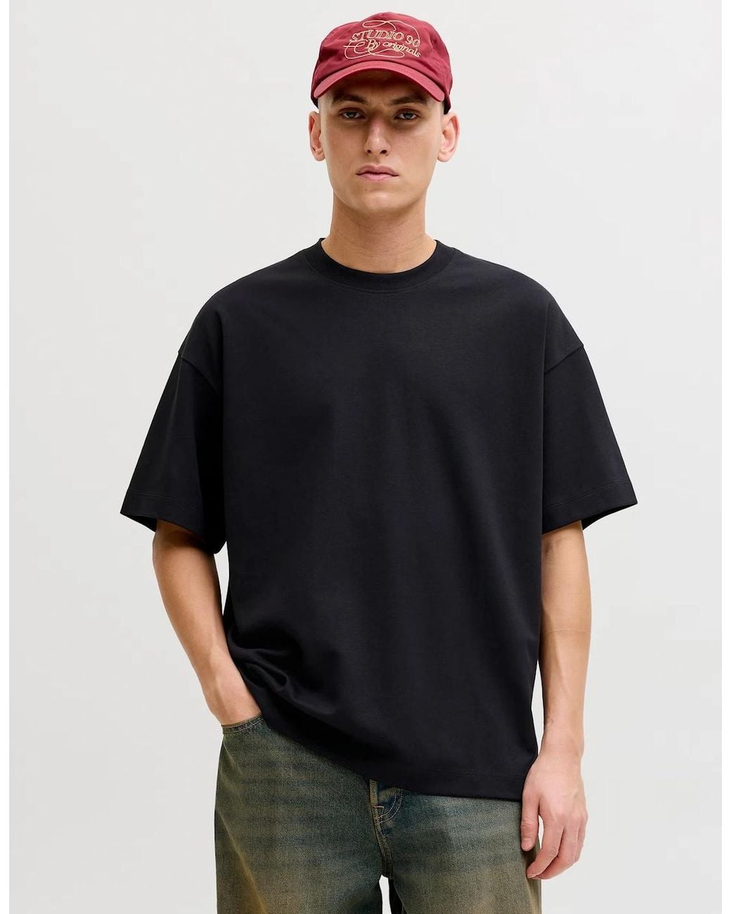 Jack & Jones Black Jjebarron T-Shirt Ss Crew Neck for men