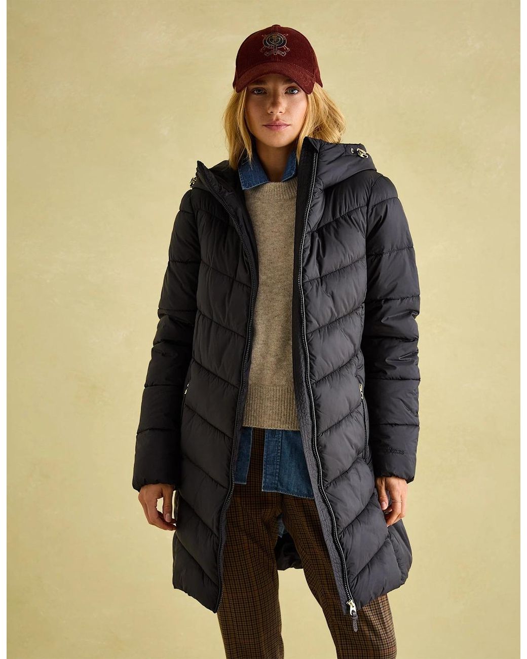 Joules Gray Moorsdale Mid Length Showerproof Padded Coat With Hood