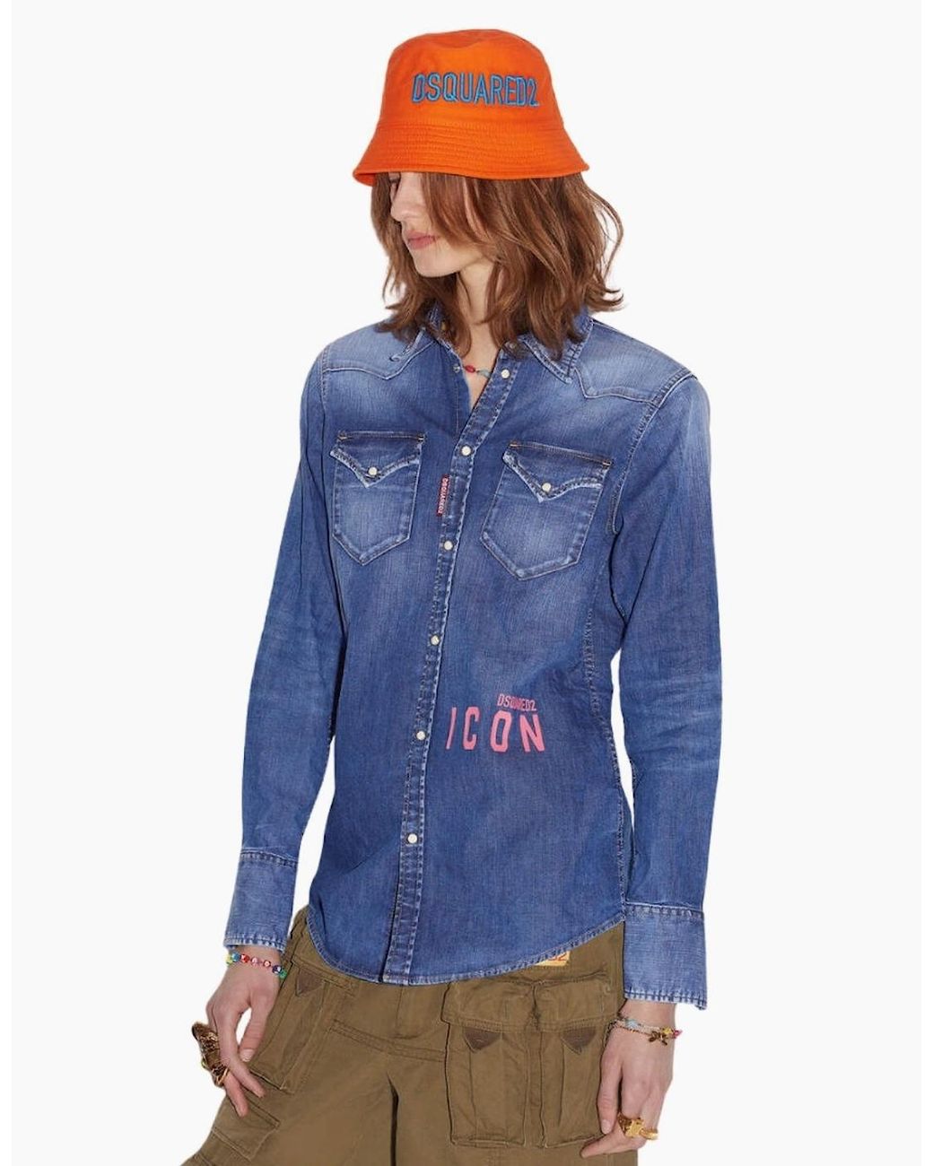 DSquared² Blue Icon Print Western Denim Shirt