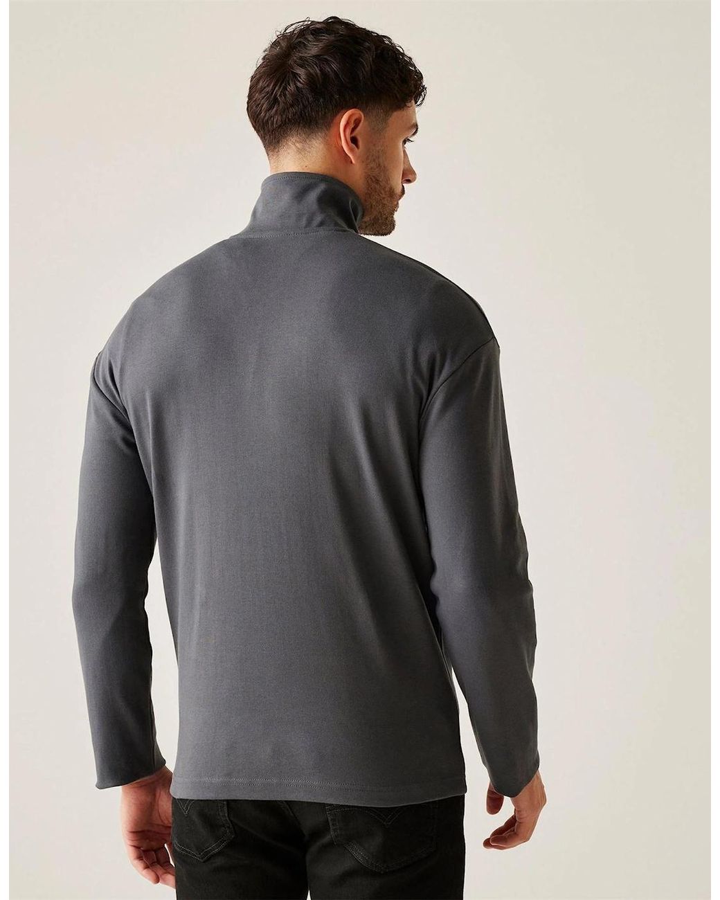 Regatta Gray Funnel Neck High Collar Long Sleeve Warm Sweatshirt for men
