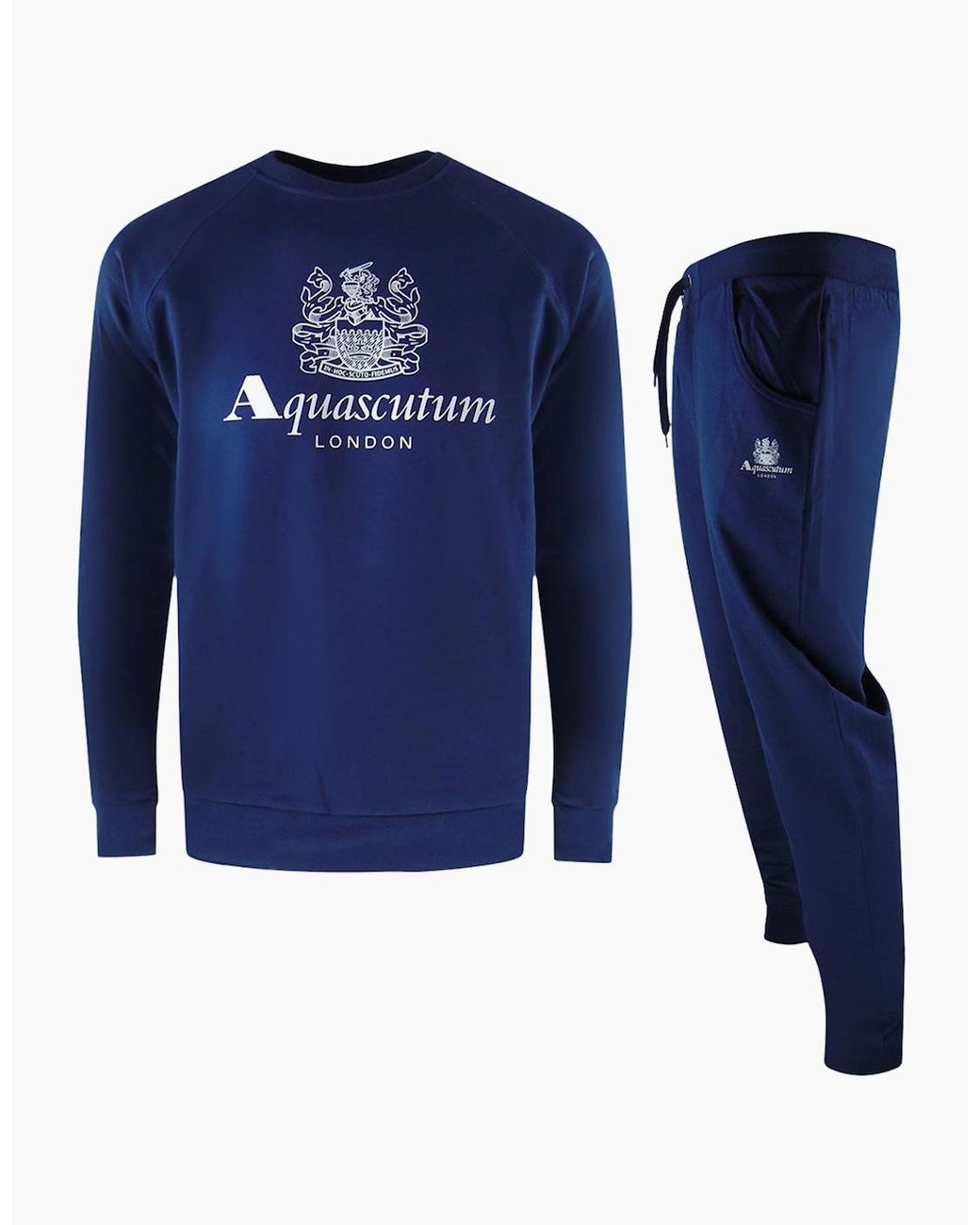 Aquascutum Blue London Logo Crewneck Tracksuit Pants Set for men