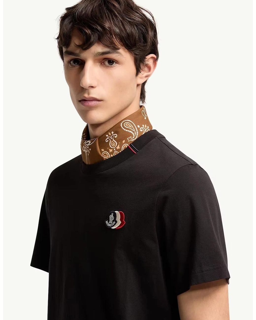 Moncler Black Triple Logo Cotton T-Shirt for men