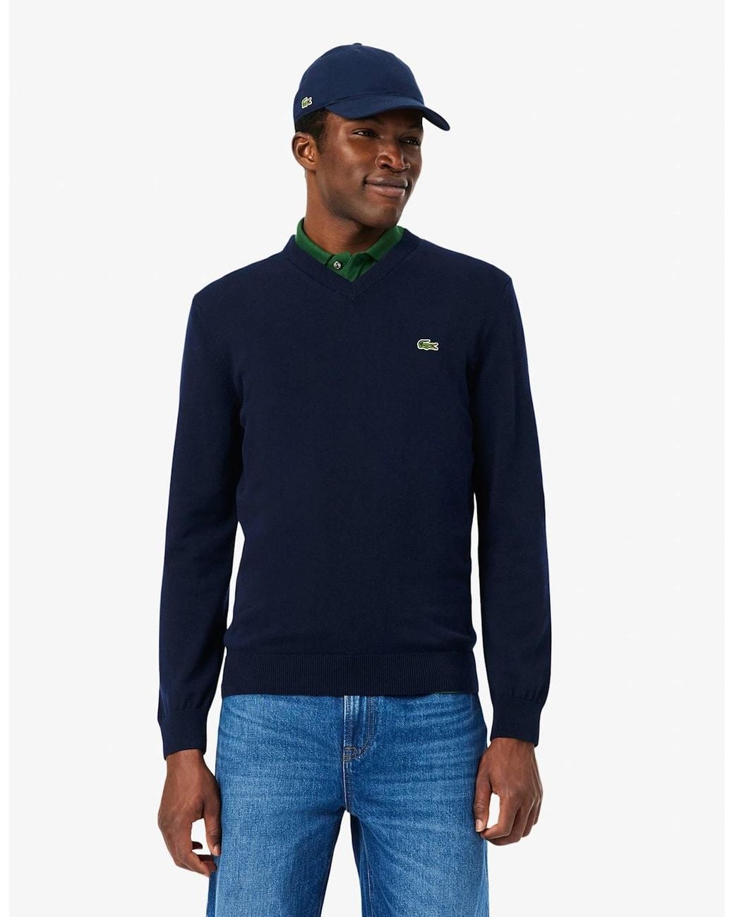 Lacoste Blue Monochrome Jersey V Neck Sweater for men