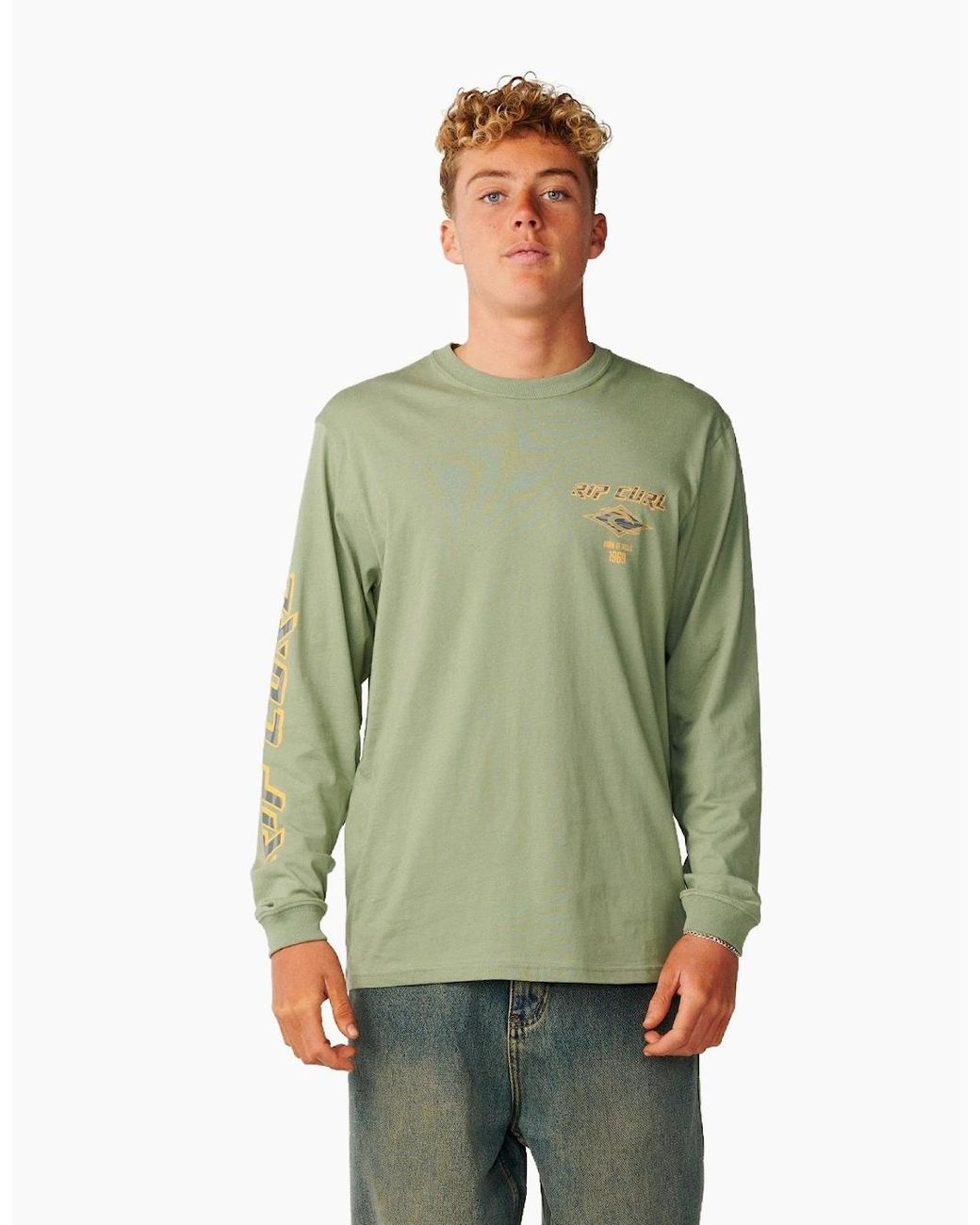 Rip Curl Green Rip Curl Fade Out Icon Long Sleeve T-Shirt for men