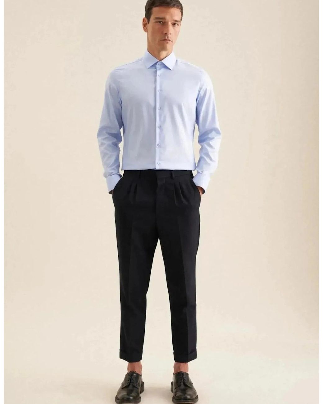 Seidensticker Blue Slim Fit Easy Iron Business Kent Contrast Patch Business Shirt Light for men