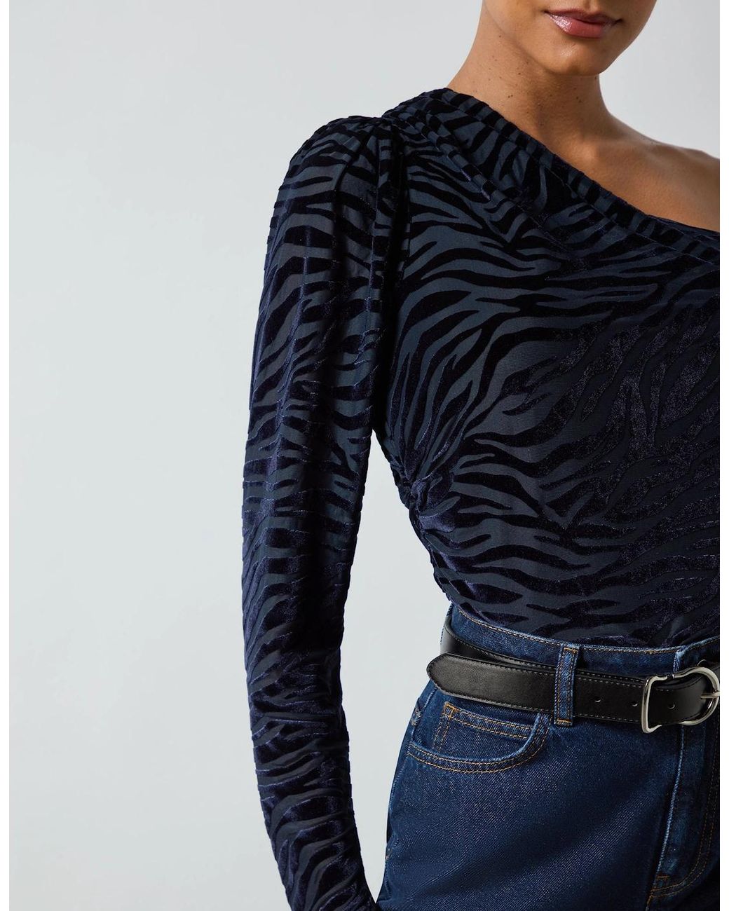 Ro&zo Blue Zebra Burnout One Shoulder Top