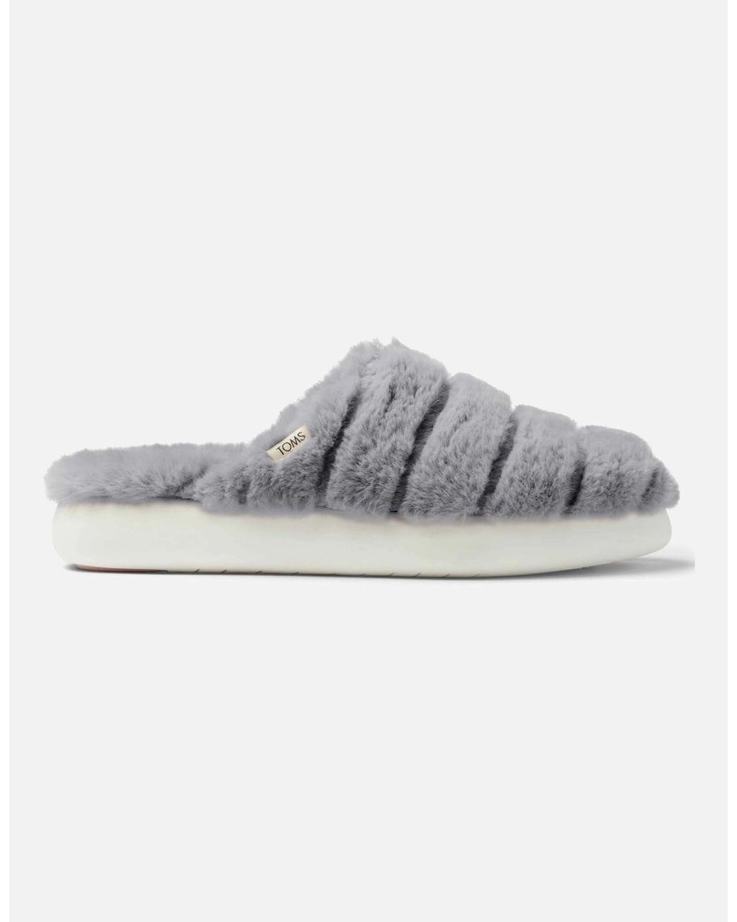TOMS Gray Alpargata Mallo Polyester Faux Fux Mid Faux Fur Mules