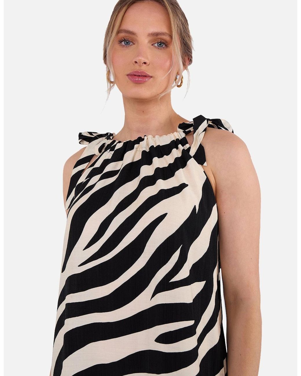 Gini London Green Mono Zebra Print Tie Shoulder Maxi Dress