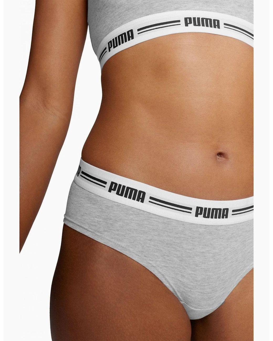 PUMA Gray 2-Pack Striped Logo Mid-Rise Brazilian Briefs, Melange