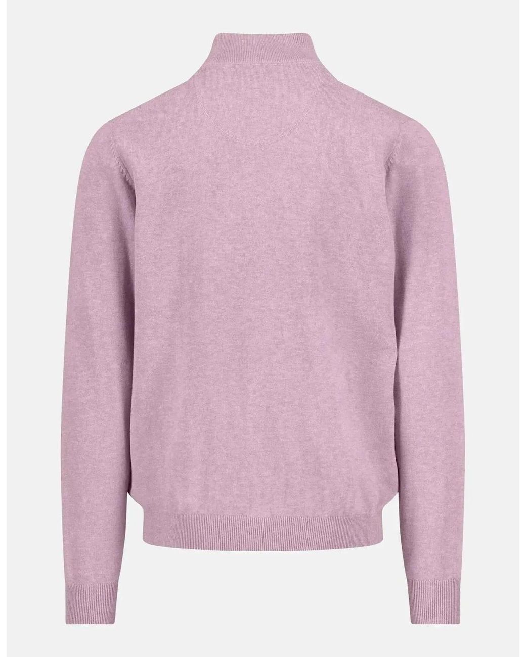 Fynch-Hatton Pink Fine Knit Cotton 1/4 Zip Sweater Magnolia for men