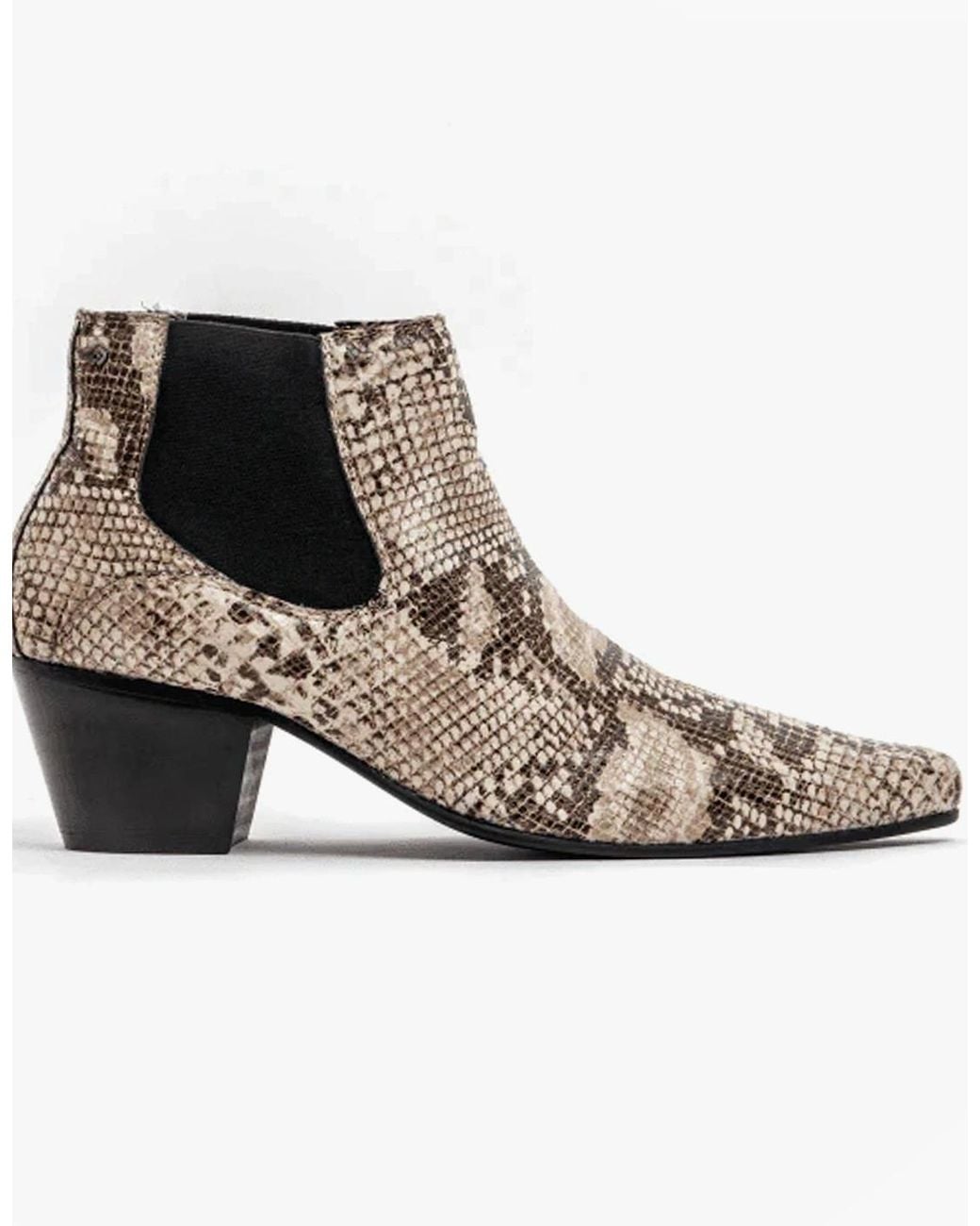 Club Cubano Black Mccartney Leather Winklepicker Cuban Heel Boots Python for men
