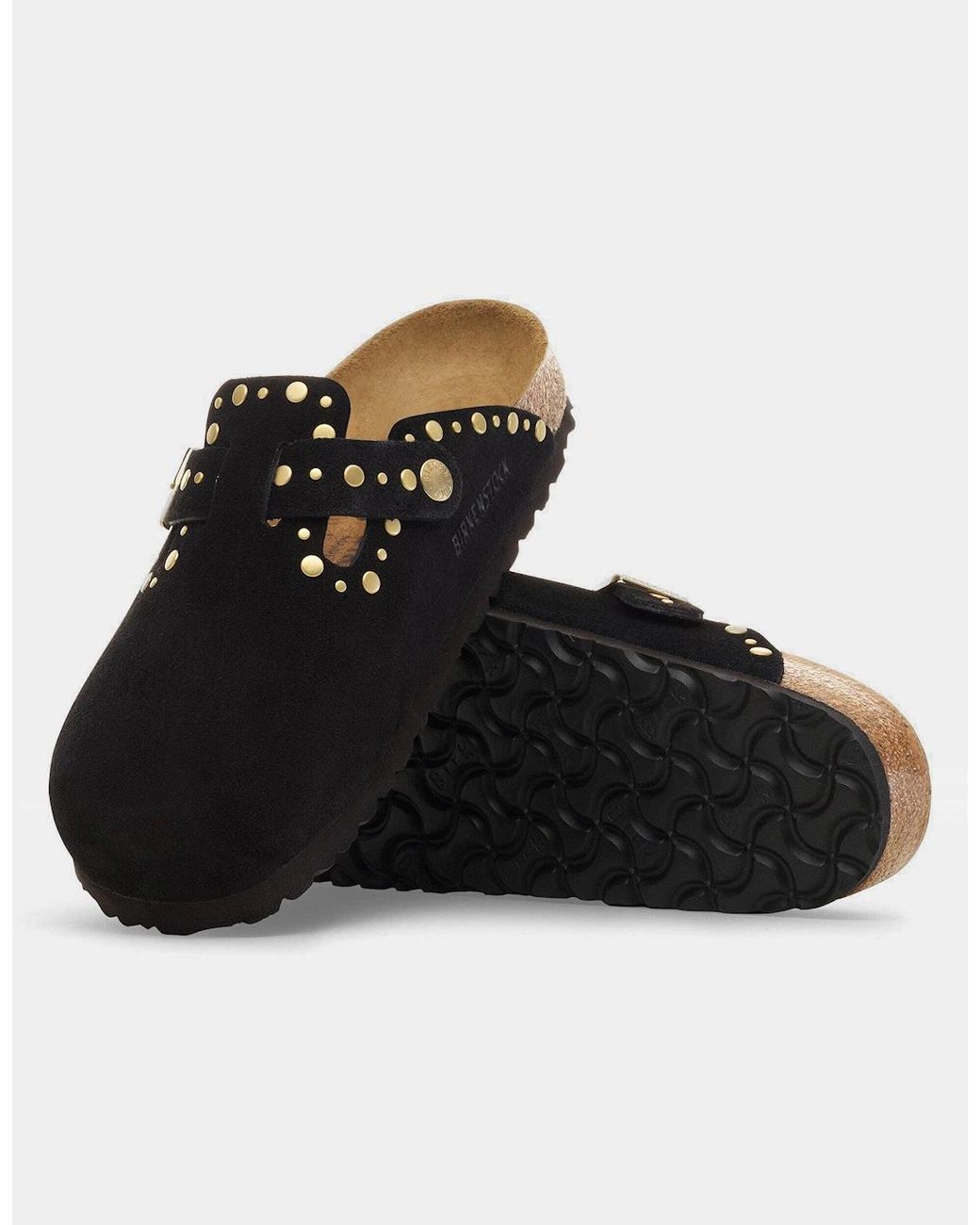Birkenstock Boston Black Rivet Suede Leather Clogs