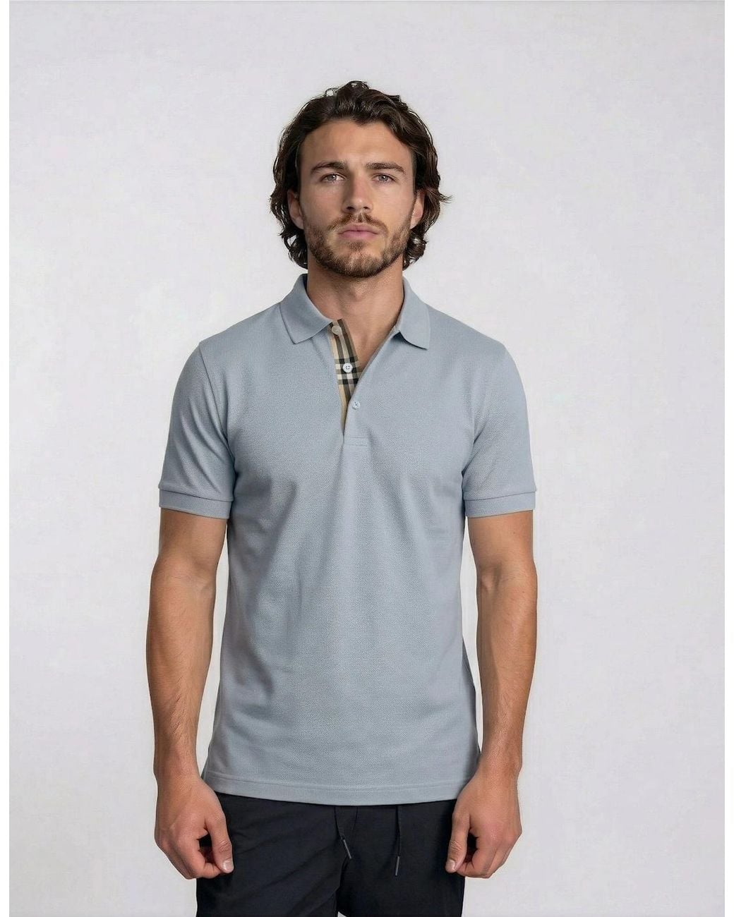 Burberry Blue 'Hartford' Check Placket Polo Gale for men